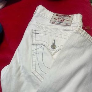 White relaxed straight true religion jeans